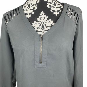 Forever21 Top Gray Cut Outs Zipper Detail Blouse